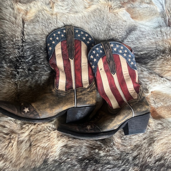 Dan Post American Flag Brown Short Western Boots - Picture 2 of 6
